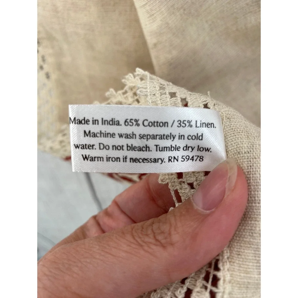Haymarket Square Table Runner 16x80 Red Cream Floral Cotton Linen Crochet Lace